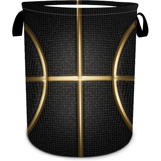 Black and Gold Basketball Laundry Basket, Foldable Waterproof Oxford Cloth Laundry Hamper Funny Tote Bag Dirty Clothes Storage Bucket Toy Organizer