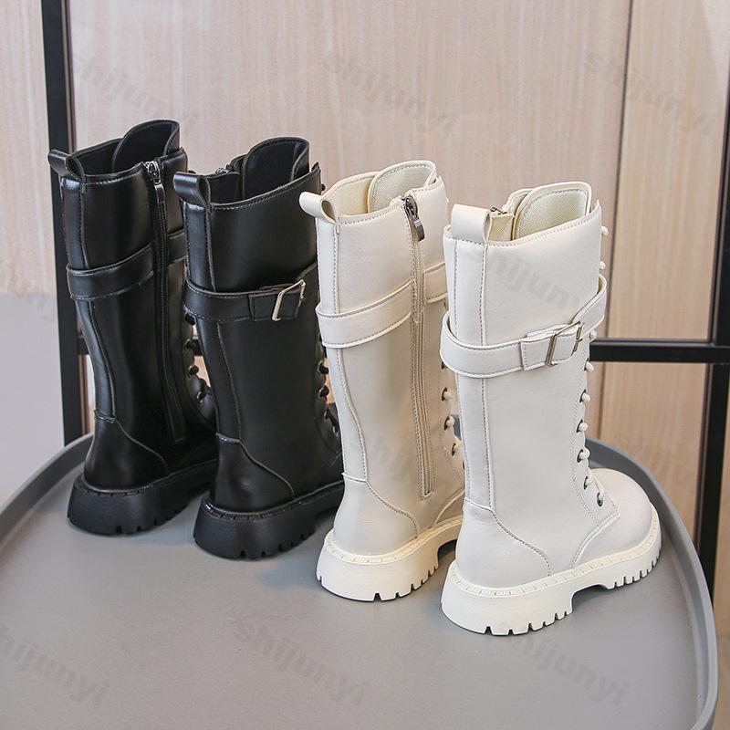 Autumn Children Knee Length Boots British Girls Princess Boots Kids Zipper Comfortable Non Slip Solid Color Long Boots