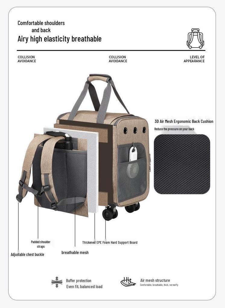 New Wheeled Breathable Cat Carrier Backpack - Portable Double Shoulder Pet Carrier