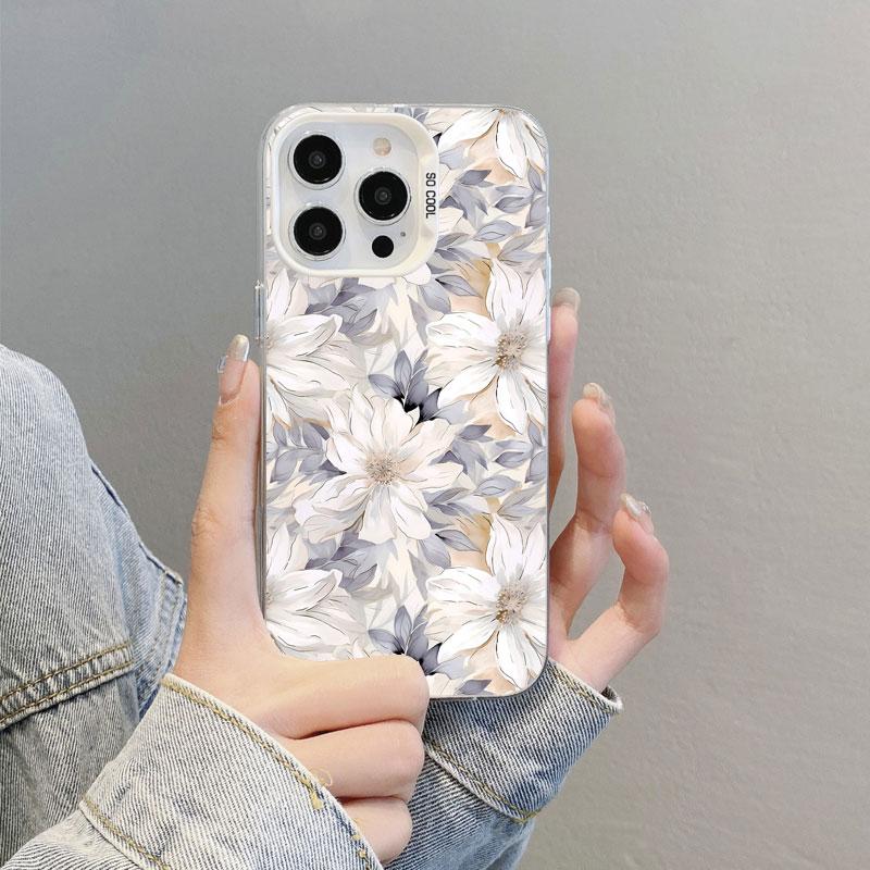 Cute Blue And White Porcelain Floral Phone Case For iPhone 11 12 Pro Max 16 15 14 13 Pro Max Plus 13 Mini Shockproof Laser Cover