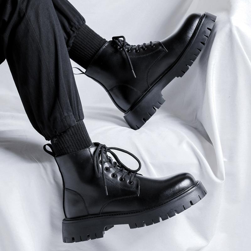 Men Casual Platform Boots Lace-up Original Leather Shoes Business Office Dress Cowboy Ankle Boot Breathable Spring Autumn Botas