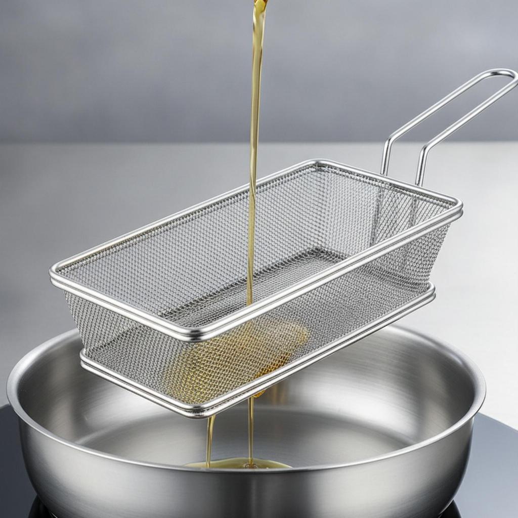 Mesh Frying Basket with Handle Multi-Purpose for Restaurant, Home Cooks