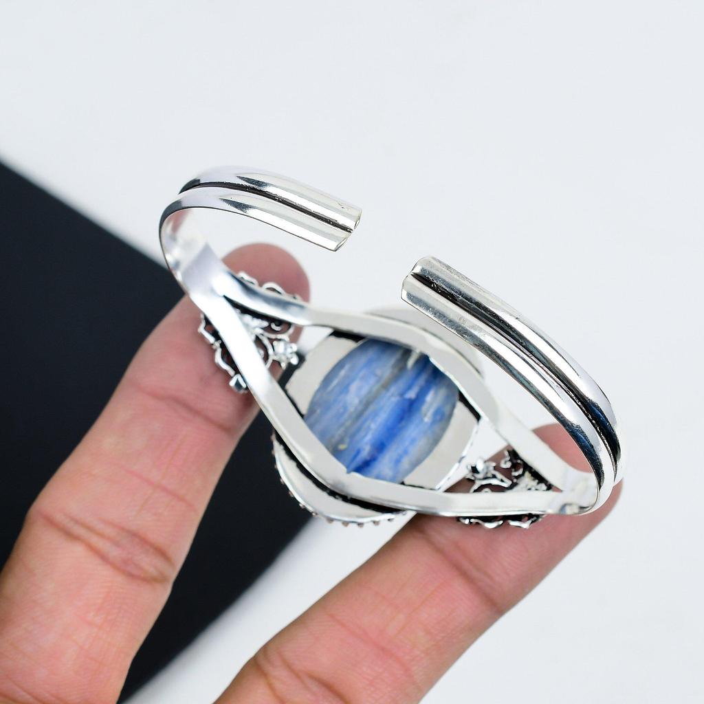 Naturalny Kyanit Kamień Szlachetny Ręcznie Robiona Bransoletka Męska ze Srebra Sterlingowego Próby 925, Bransoletka z Kyanitem, Dla Żony, Bransoletka Unisex, Prezenty na Urodziny