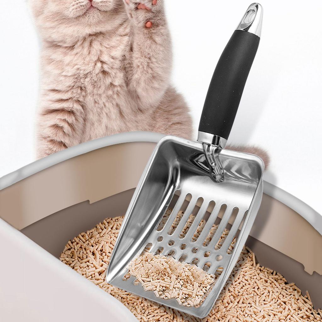 Katzenstreuschaufel mit tiefer Schaufel, antihaftbeschichtete Metallschaufeln, hohles Kotsieb, ergonomischer Metallgriff