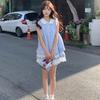 Japanese Sweet and Fresh College Style Plaid Lace Vest Splicing Dress Small Sleeveless Blue Plaid Skirt