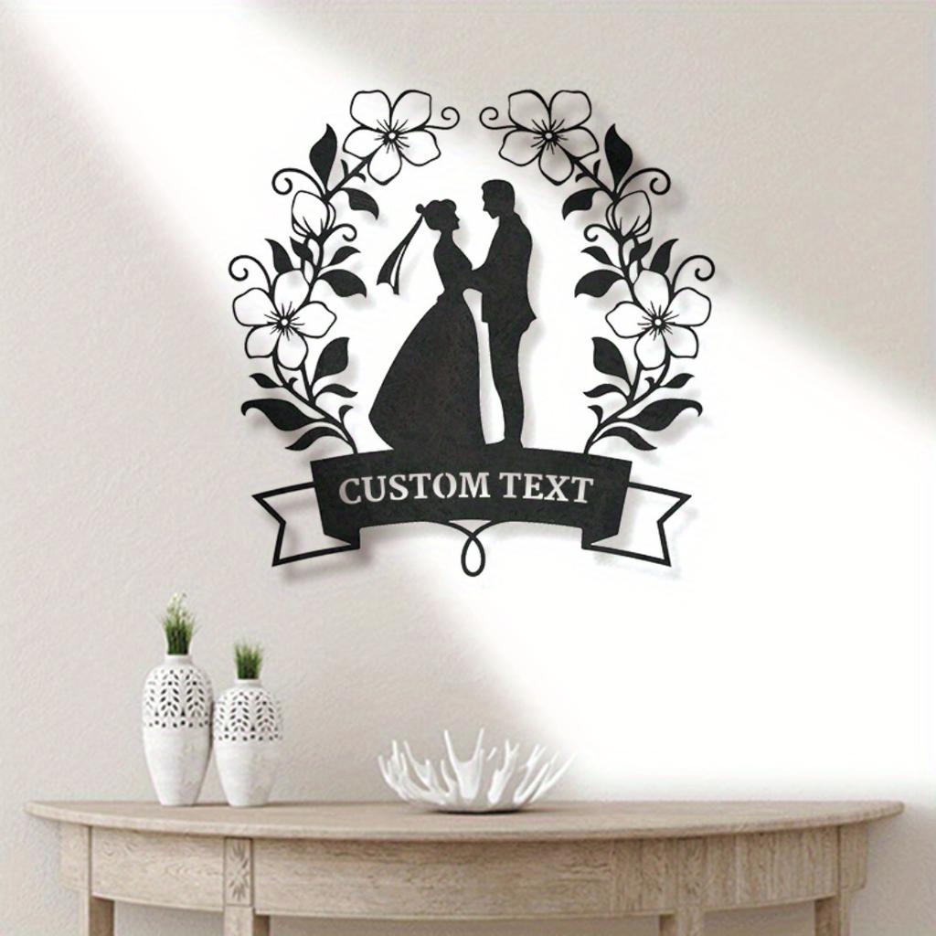 Romantic Couple Silhouette Metal Wall Art, Custom Floral Design, Personalized Hanging Decor for Home Living Room Patio