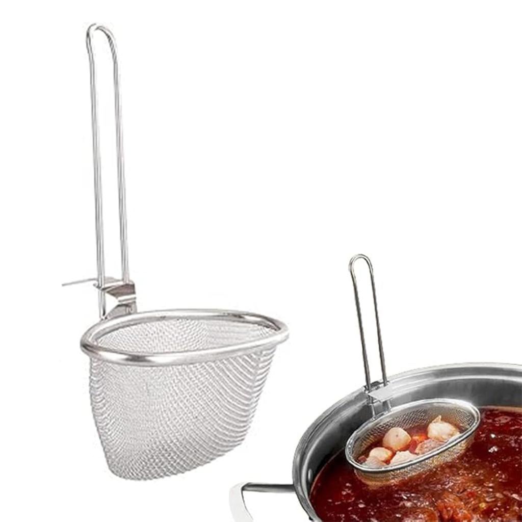 Stainless Steel Boiling Filter Basket for Spaghetti Boiling Noodle Deep Handle Fine For Restaurants and Home Commercial Kitchen Cooking Tools