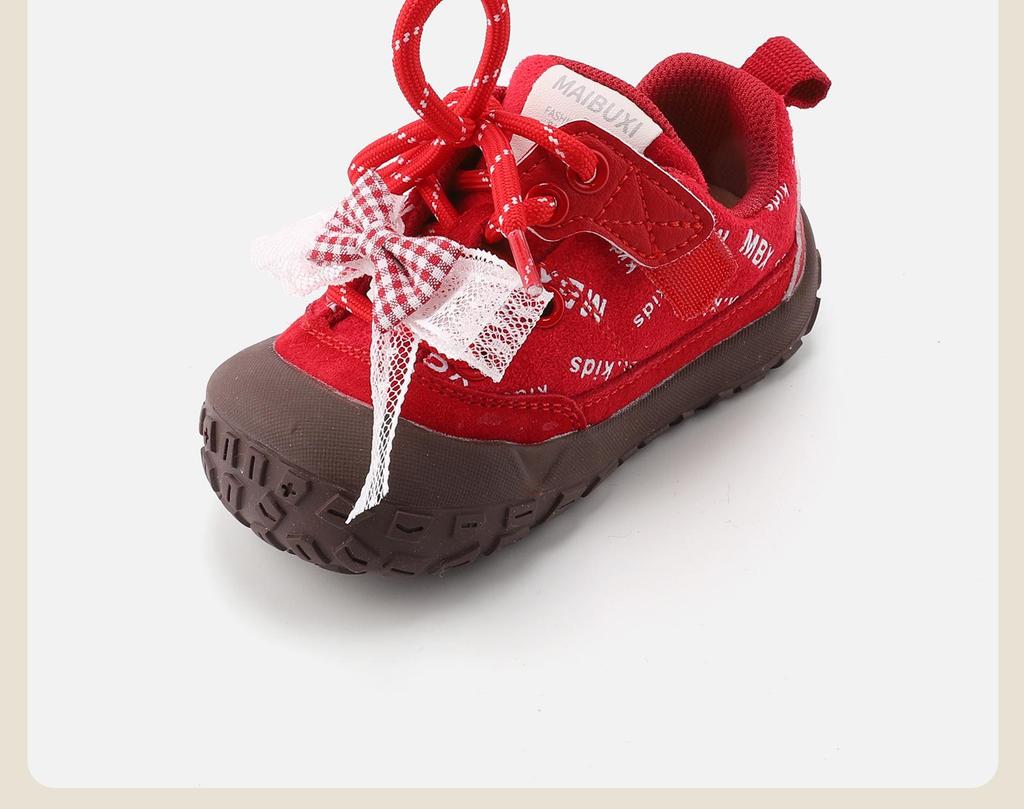 Spring 2026 Girls’ Soft Sole Walker Shoes - Non-Slip, Closed-Toe with Bow Detail