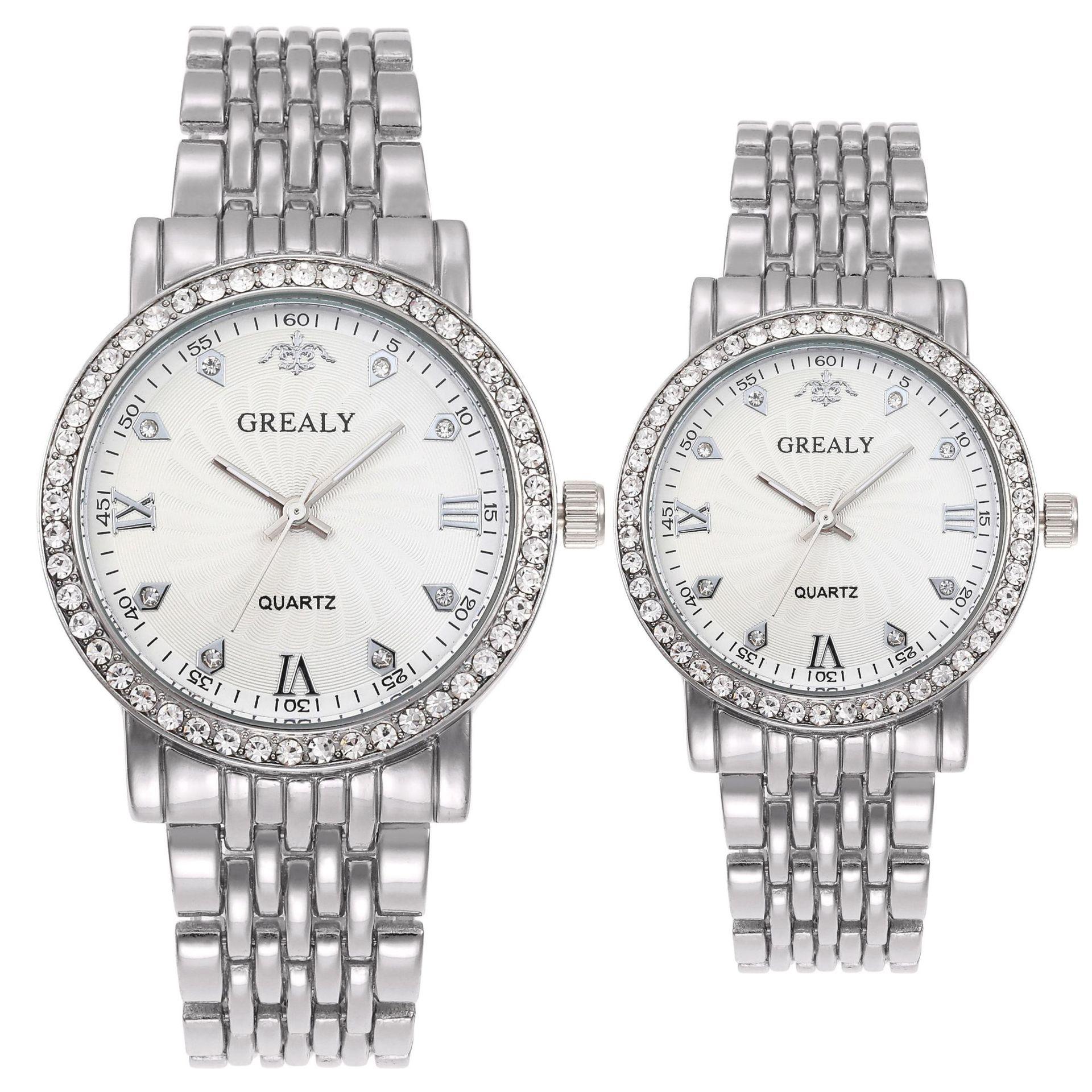 Waterproof Steel Belt Set Diamond Watch Business Atmosphere Scale Quartz Watch Couple Watch