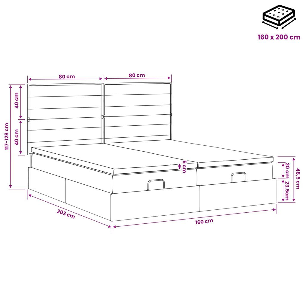 Ottoman Bed with Mattress and LED Taupe 160 X 200 Cm Fabric