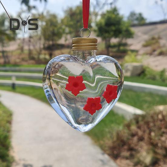 Heart-Shaped Hummingbird Feeder Outdoor Hanging Plastic Feeder Jar with Flower Feeding Ports for Garden Yard Patio Tree Decor