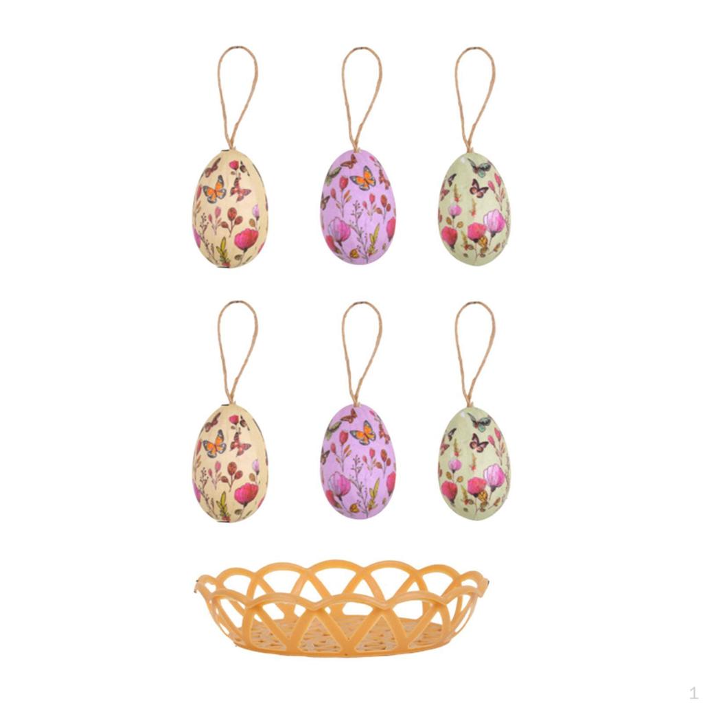 6 Stück Ostereier Dekorationen Bunte Dekoration Freund Geschenke Partygeschenke mit Korb zum Aufhängen