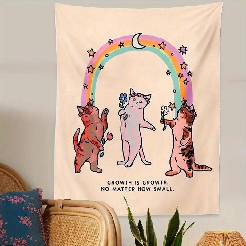 VIKAMA Cute Cat  Sun Print Wall Tapestry Inspirational Phrase Art Decor Aesthetic Bohemian Tapestry for Bedroom  Dorm