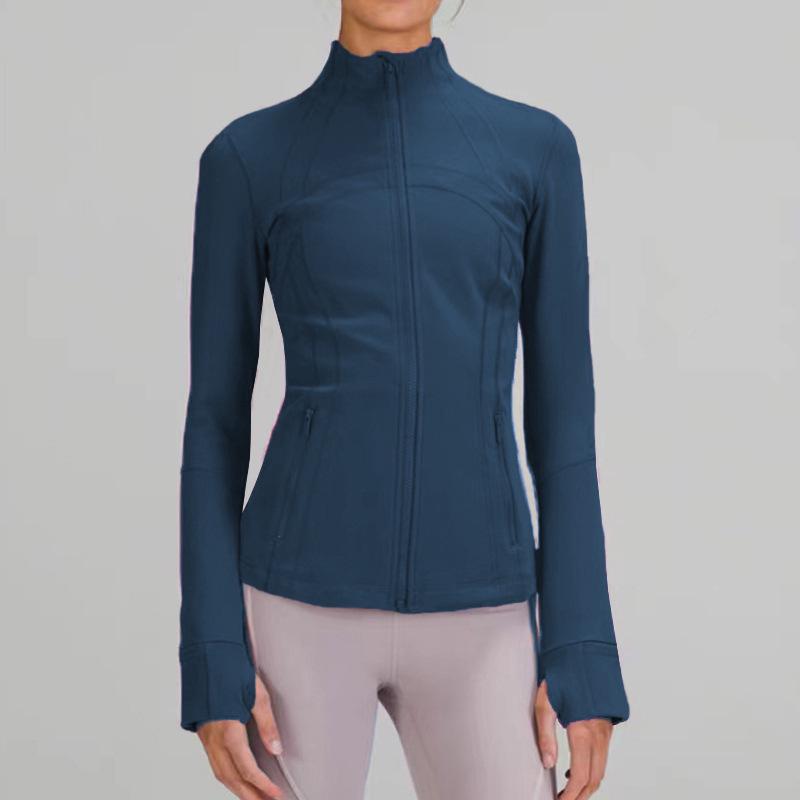 Dámská přiléhavá kardiganová bunda se stojáčkem a zipem na podzimní jógu