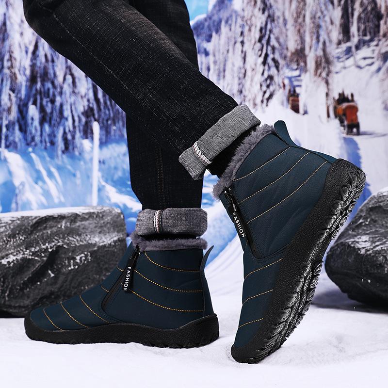 Men Winter Plus Velvet Snow Boots Casual Zipper Warm Outdoor Cotton Shoes Large Middle Top Thick Anti Slip Hiking Shoe 39-46