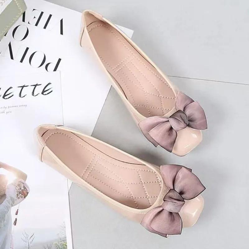 Fashion Square Toe Women's Flat Shoes Apricot With Heel Moccasins Single Slip On Korean Style 2025 Summer Low Price Y2k Ladies Footwear