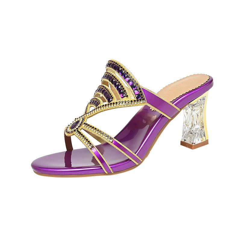 Fashion New Fashion Summer Sandals Women's Diamond Sandals High Heel Slippers Non Slip Banquet Shoes Breath Diamond Beach Shoes