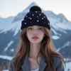 Fashion Winter Pearls Rhinestone Beading Rivet Knitted Mao Line Hat Women Thickened for Keep Warmth Fluffy Fur Ball Ear Protection Knitted Hat