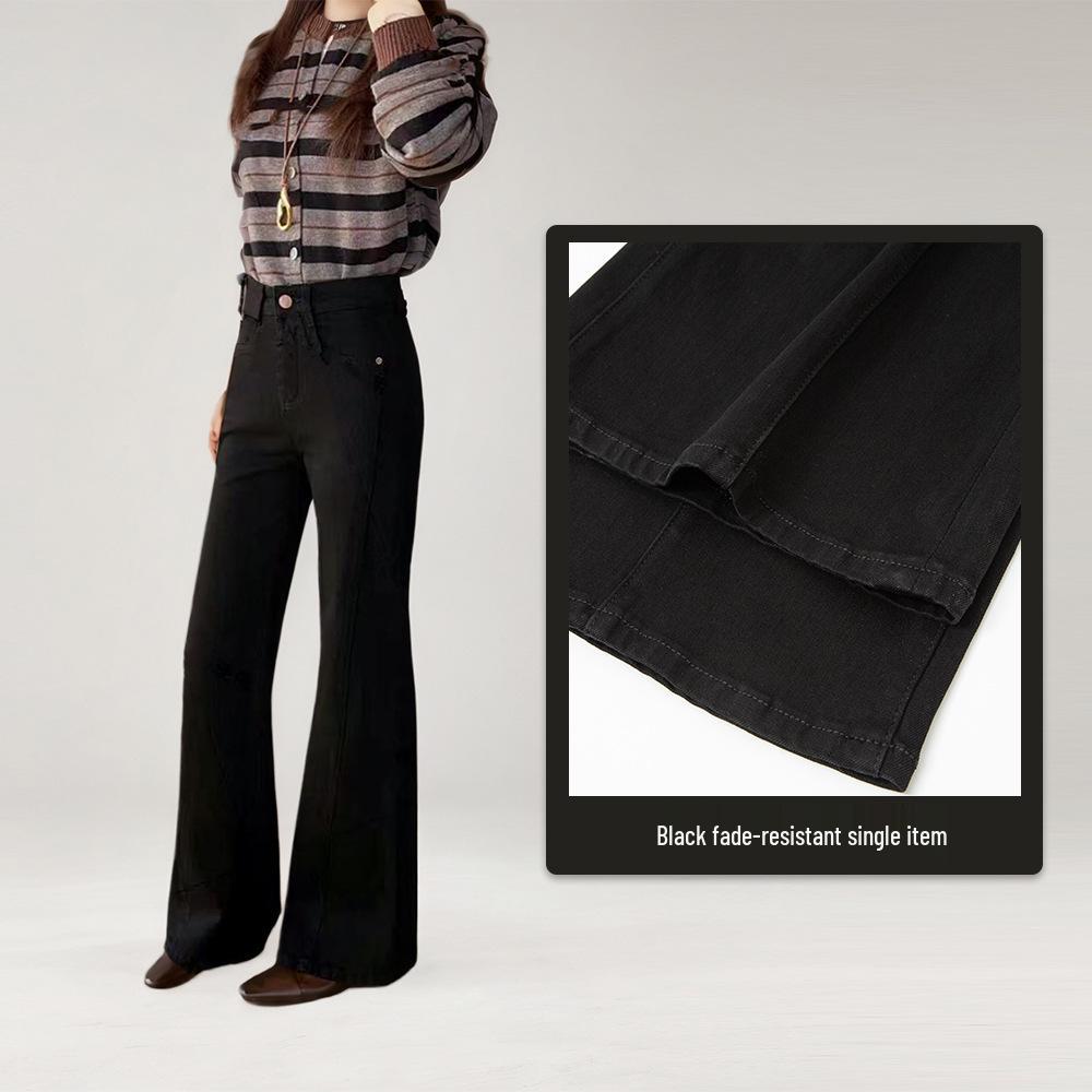 

High-Waisted Velvet Flare Pants: Four-Way Stretch, Anti-Fade, Slimming, Non-Stick, Pure Black, Premium Quality. S