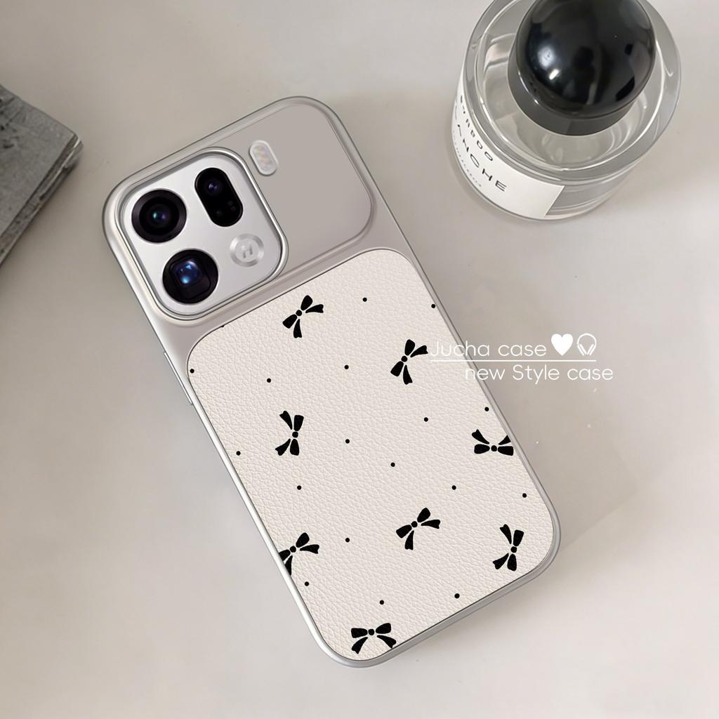 Applicable to oppofindx1 mobile phone case, high-end fun cartoon women, all-inclusive edge protection, black bow.