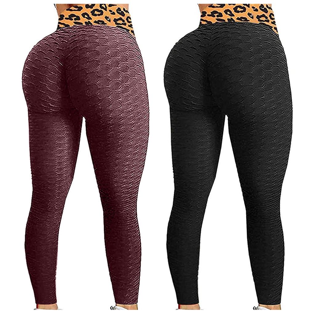 2PC Women Fashion Print Yoga Pants Plus Size Casual High Waist Sport Pants
