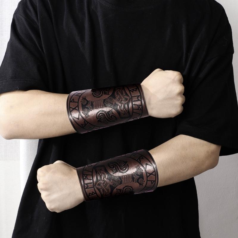 Medieval Armor Men Cosplay Arm Warmers Lace-up Viking Pirate Knight Gauntlet Wristband Bracer Steampunk Accessories