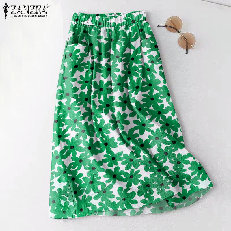 

ZANZEA Женская повседневная свободная юбка с цветочным принтом и эластичной резинкой на талии с карманами