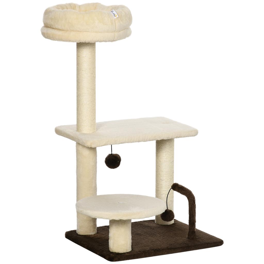 Cat Scratching Tree with Sisal Post, Perch and Play Balls, in Particleboard and Plush, 44x38x81 cm
