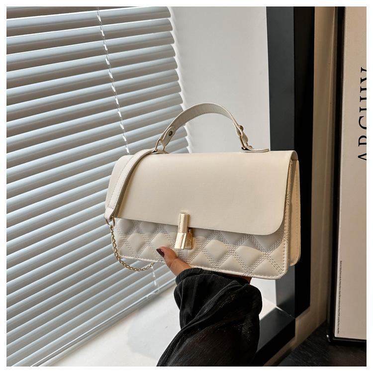 

2025 лакированный ромб темпераментный модный дизайн на одно плечо через плечо однотонный замок свежий подмышечный текстурный кошелек-сумка белый