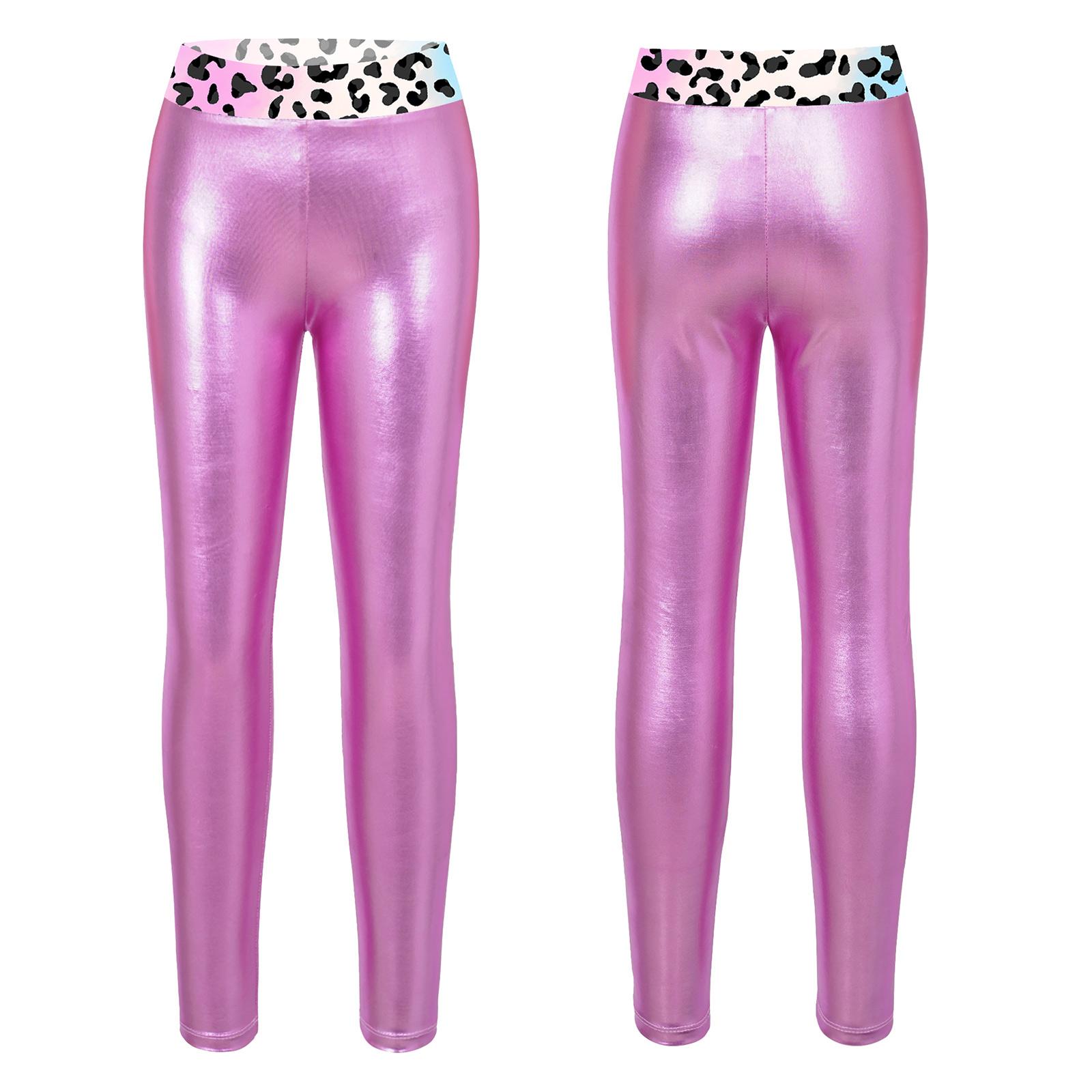 

Дитячі брюки для дівчаток Дитячі металеві блискучі легінси Олівці Вузькі штани для спортивних танців, гімнастики, одяг для тренувань 9-10 Years рожевий