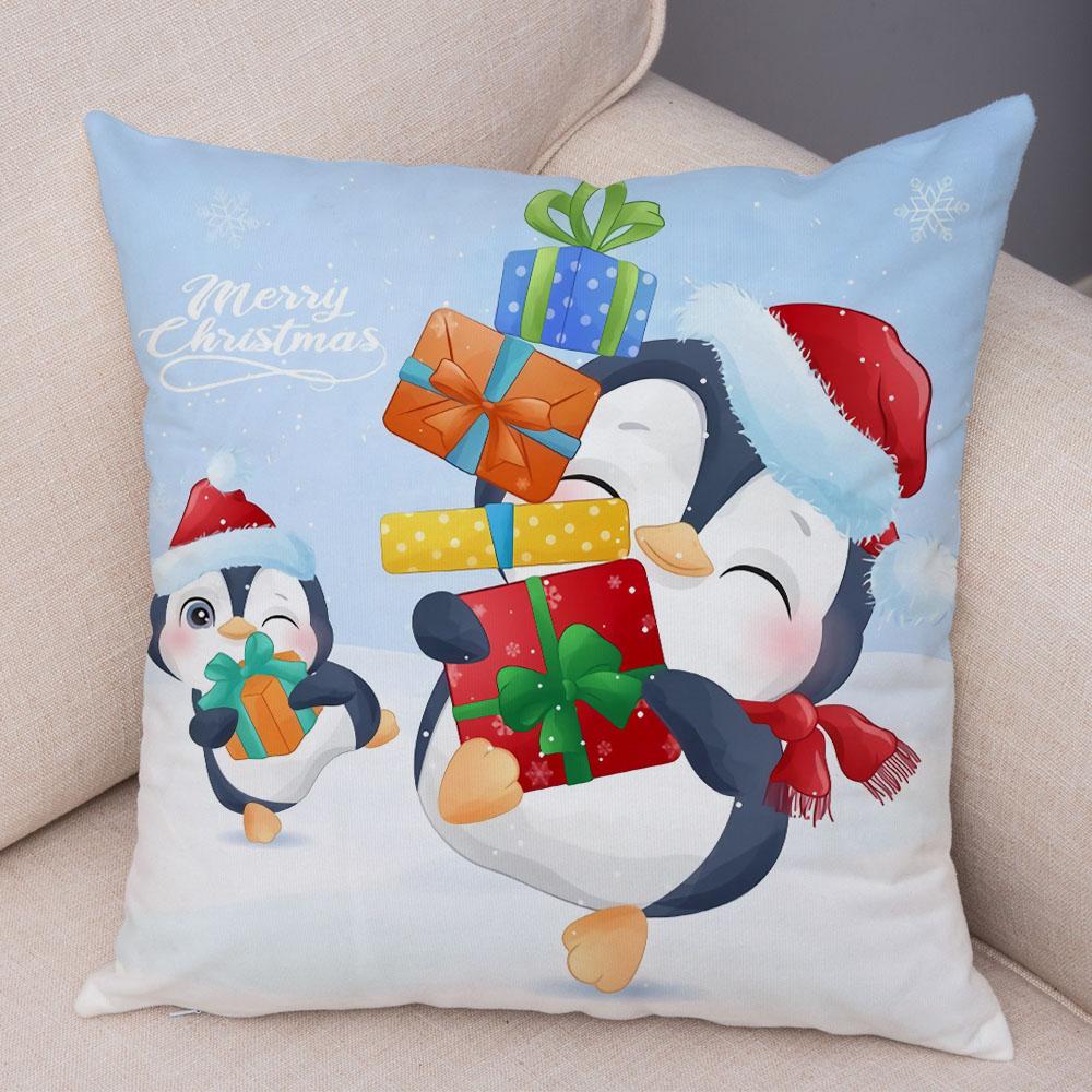 Cartoon Santa Claus Little Penguin Pillowcase Sofa Kids Room Decoration Merry Christmas  Deer Cushion Cover 45x45cm