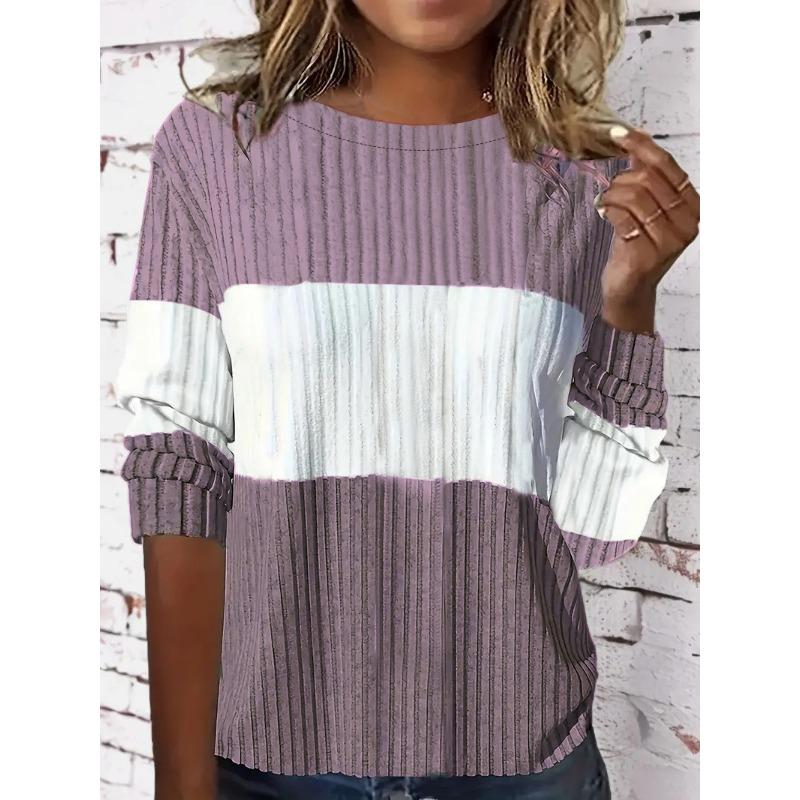 Women's Autumn Winter Woolen Patchwork Long Sleeve T-shirt Top