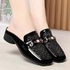Fashion Lady Elegant Black Pu Soft Leather Spring Slip On Square Heel Shoes For Spring Summer Luxury Brand Hollow Breath Solid Shoes