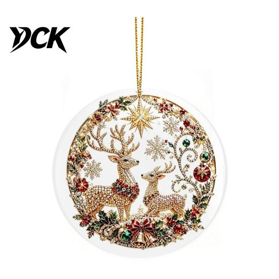 Festive Wall Hanging Christmas Acrylic Ornament, 2D Flat Double Side Printed Office Holiday Decorations Santa Snowman Pendant for Tree Window,