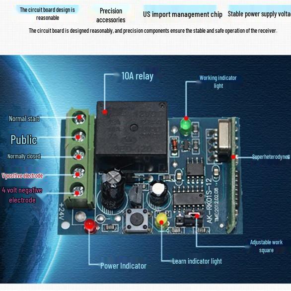 Single Channel 24V/12V Wireless Remote Control Switch with 1-Way Momentary Receiver
