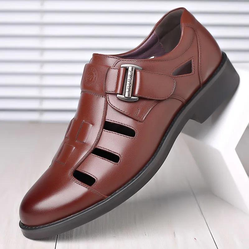 Men's summer leather shoes bag head hollow versatile breathable hole sandals casual trend dad sports shoes men