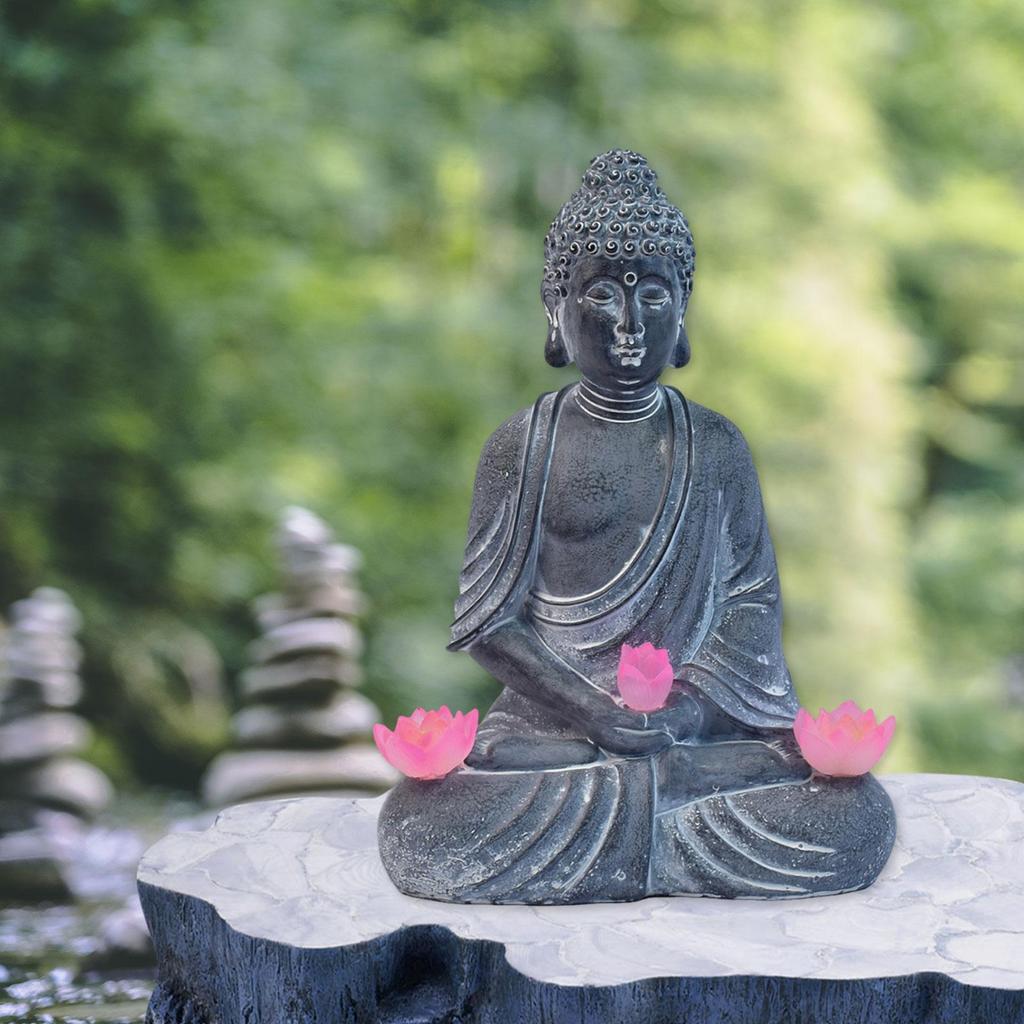 Buddha Outdoor Statue Figurine with Solar Lights Landscape Lamp Decorative Modern Ornament for Lawn Patio Outside Courtyard