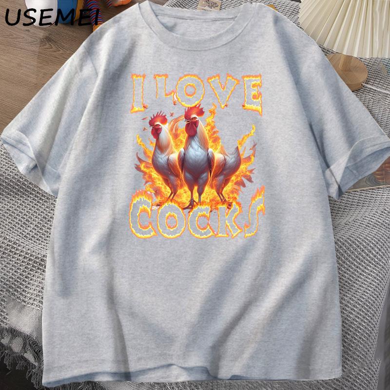 I Love Cocks Roosters Funny Meme T Shirt Men Women Funny Graphic T Shrts Farmer Chicken Lover T-Shirt Cotton Mens Printed Tees