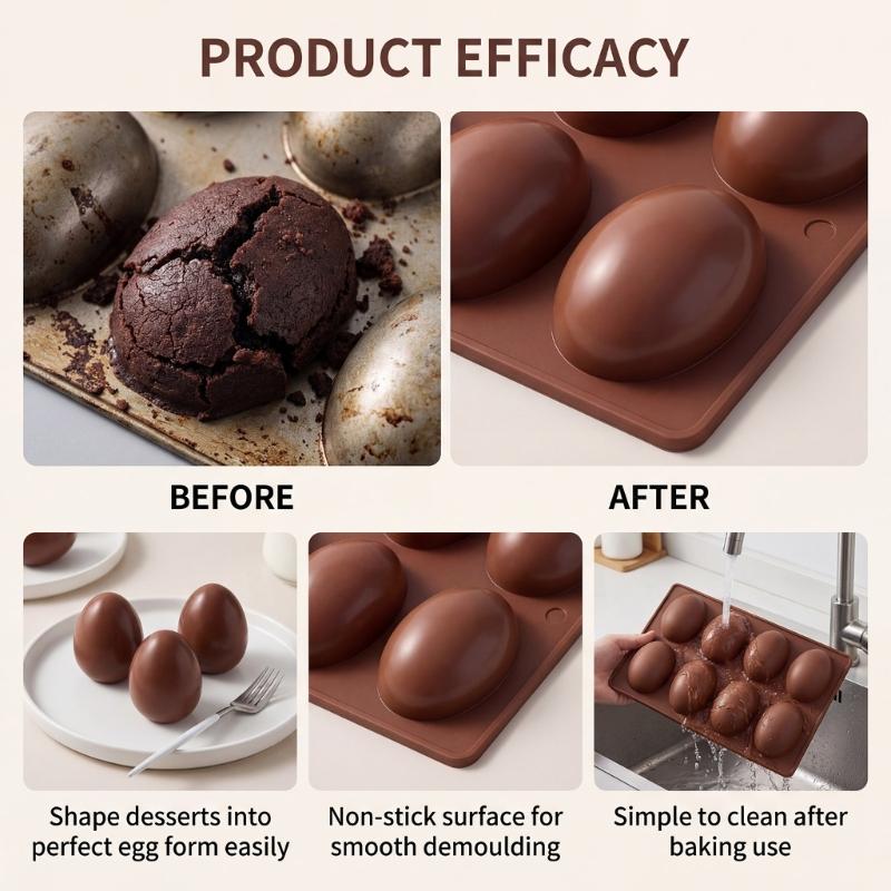 Eggs Shape Silicone Molds,Easter Eggs Silicone MouldTray for Chocolate,Candy,Baking Muffins,Cupcakes,Soap,Baths Bombs