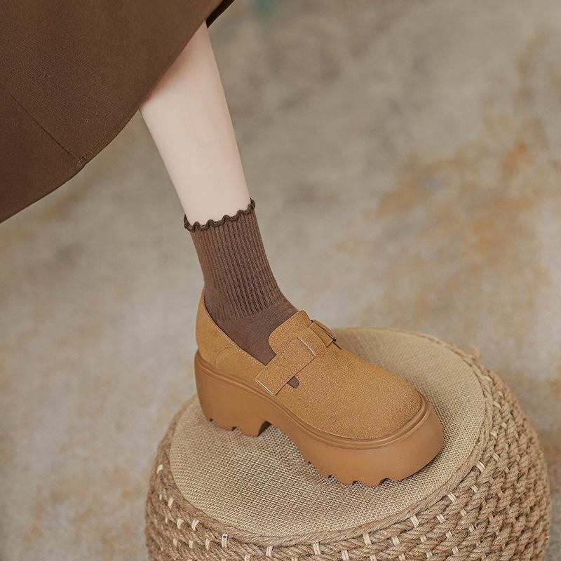 Inner height increase women's spring new retro Maillard soft-soled Boken single shoes all-inclusive platform toast shoes