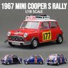 1/18 Mini Cooper Rallye 1967 Monte Carlo Rennen Diecast Legierung Spielzeugauto Fahrzeugmodell Freilauf Räder Sammlung Geschenk für Kinder Jungen
