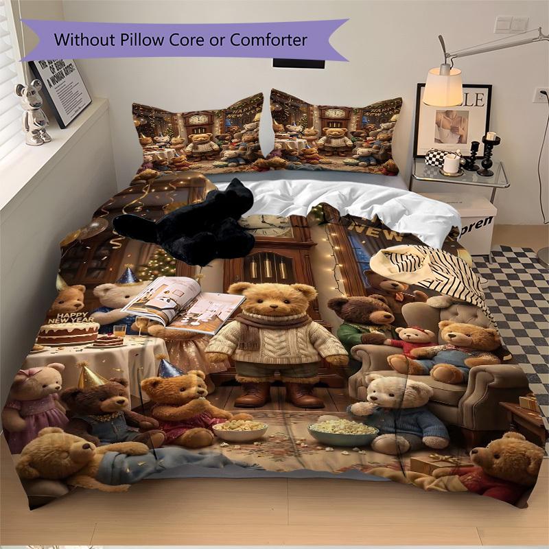 

3 шт. Аниме Набор постельного белья с плюшевым мишкой - Включает один пододеяльник и две наволочки (Нет ядра) - Идеально подходит для декора спальни и гостевой комнаты, 135x200cm