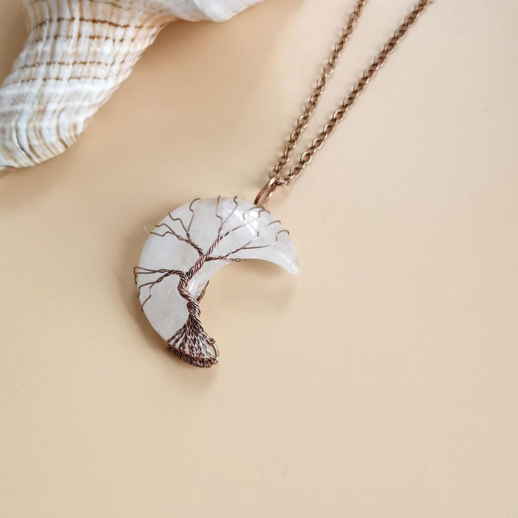 Ancient Red Copper Moon Natural Stone Wrapped Around The Tree Of Life, Necklace, Fortune Tree Necklace N511