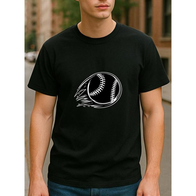 

European sizes Men S Casual Short-Sleeved Round-Neck T-Shirt with Dynamic Baseball Print | Lightweight, All-Season, Perfect for Weekend Casual 4XL чорний
