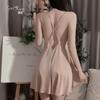 Sexy Cross Backless Deep V Seduction Lace Splicing Satin Nightdress Robe Women's Home Suit