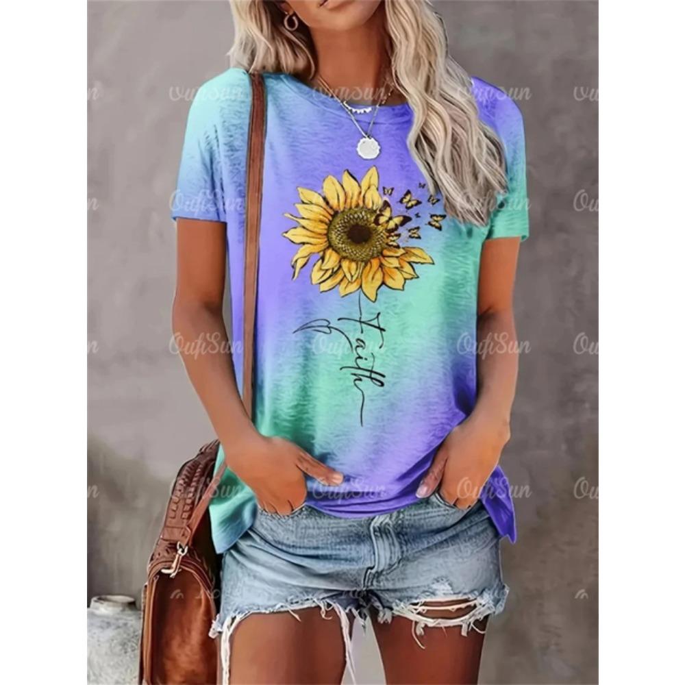 2024 New Style T-Shirt For Women Heart Print Top Fashion Women's Oversized Clothes Tees Summer Crew Neck Blouse Original Design