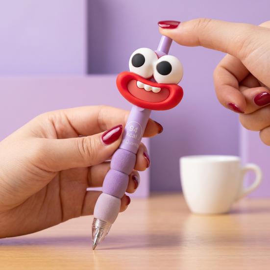 4Pcs Retractable Gel Pen Cute Big Mouth Eyes 0.5mm Black Ink Pen for Students Office Comfort Grip Smooth Writing Novelty Stationery Gift for Teens