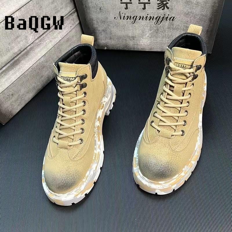 Fashion High Top Color Block Leather Boots Men Fashion Motorcycle Ankle Colorful Designer Boots for Men Boots Lace-Up Luxury Man Shoes