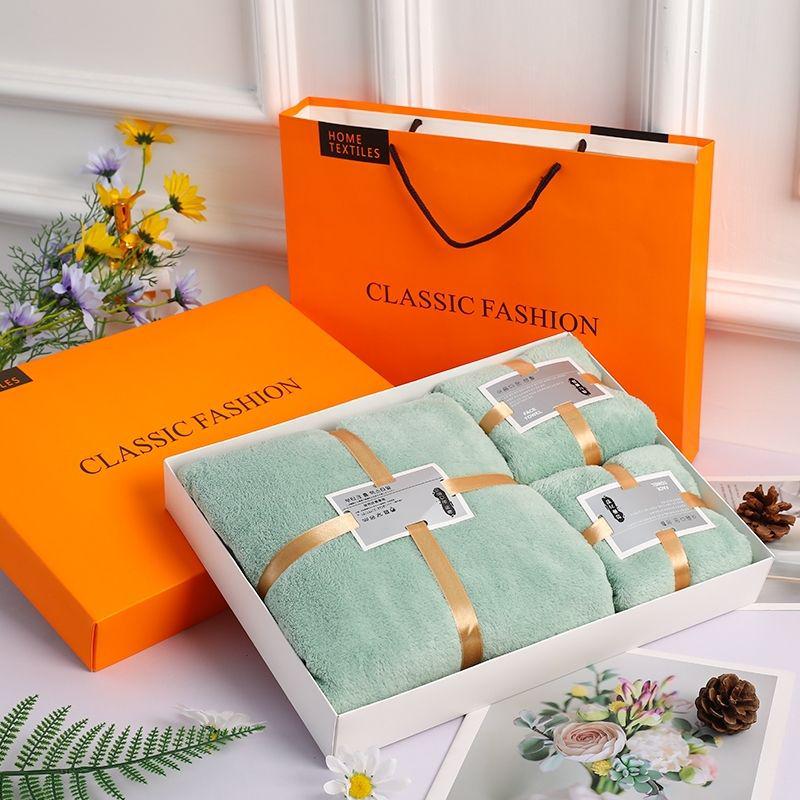 Coral Fleece Towel Set: Bath & Gift Box, Three-Piece Souvenir for Annual Meeting