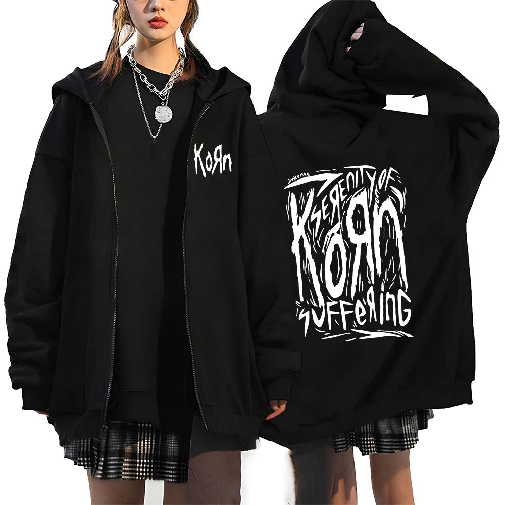 

Korn Рок-гурт Літерний логотип Толстовка на блискавці Чоловіча Метал Готика Вінтаж Оверсайз Толстовки на блискавці Вуличний одяг Панк Світшоти Куртка S